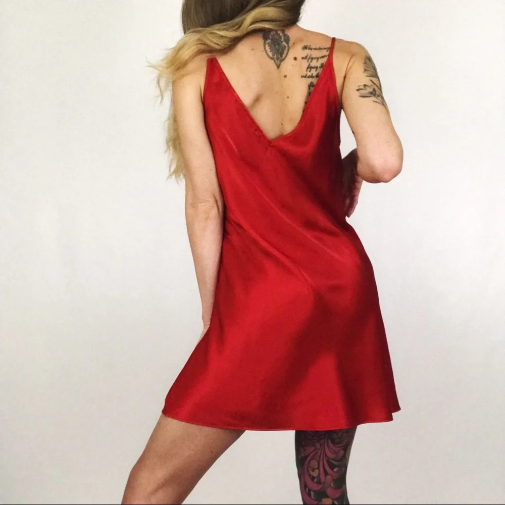 Vintage Satin Chemise Slip Dress in Red | Size S - Picture 4 of 11